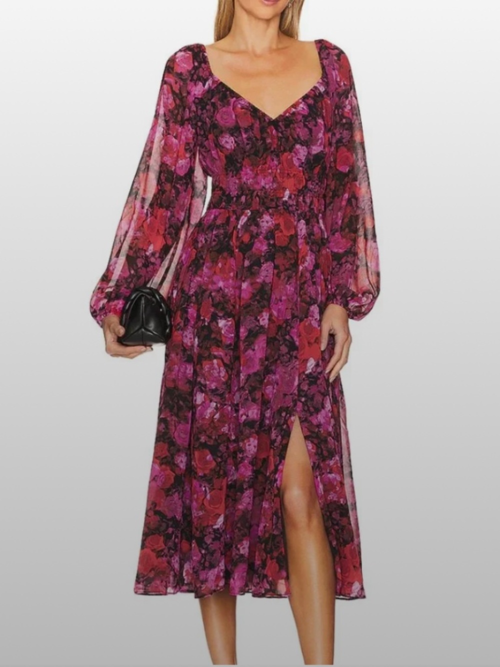 *FREE SHIPPING* Steve Madden Laine Floral Print Midi Dress Pink Black size M